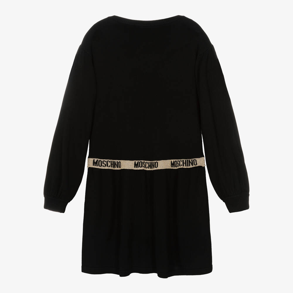 Moschino Kid Teen Teen Girls Black Gold Knitted Dress