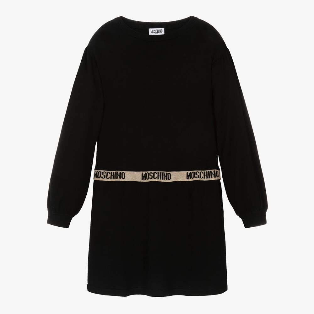 Moschino Kid-Teen - Teen Girls Black & Gold Knitted Dress | Childrensalon