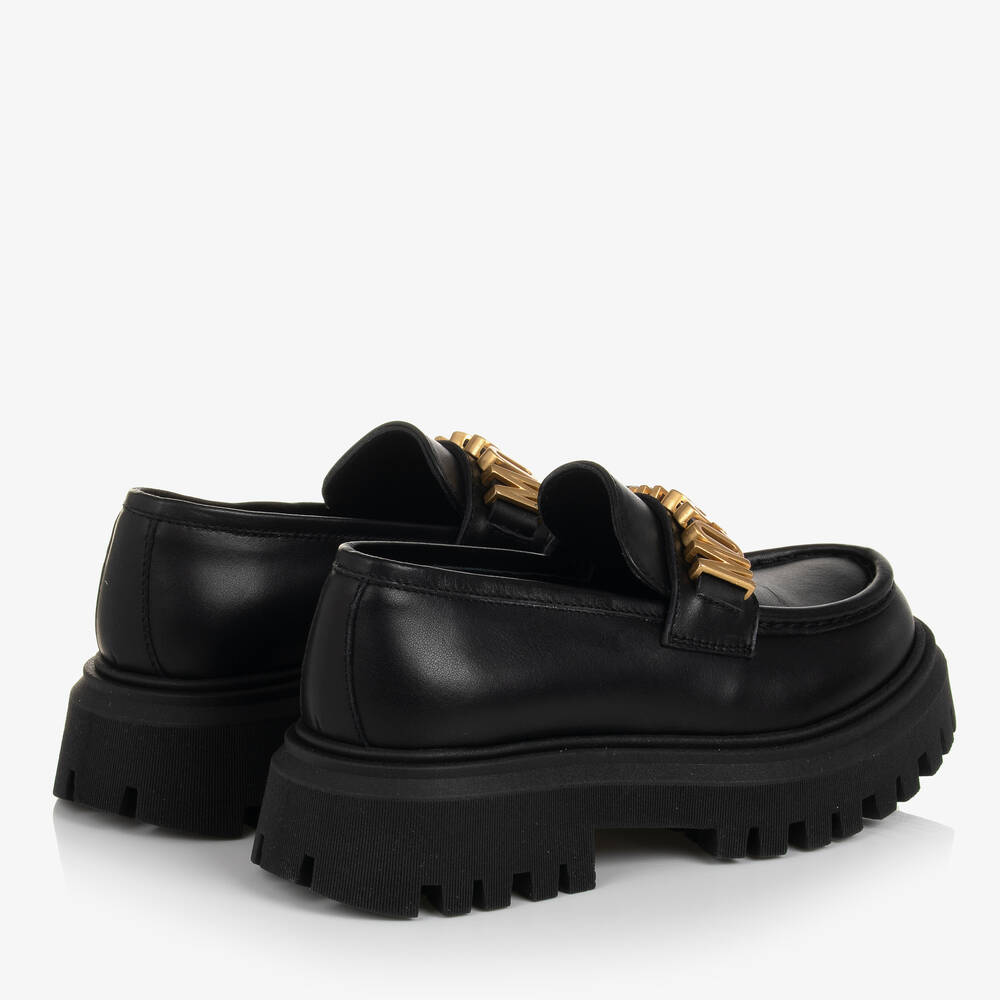 国内外の人気が集結 Moschino Kid-Teen - Teen Girls Black & Gold Leather Loafers 靴
