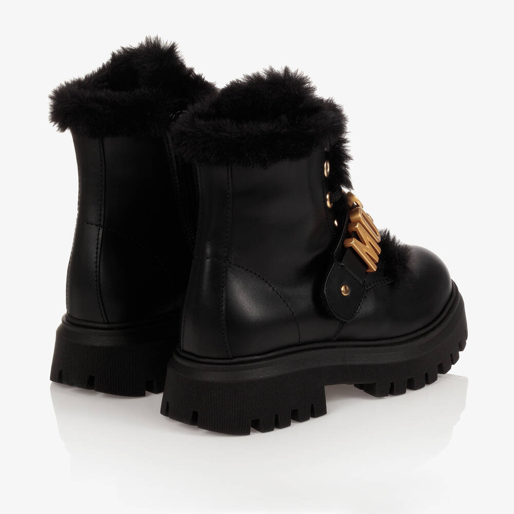Moschino Кид-Тин-Черные кожаные ботинки для девочек-подростков | Childrensalon Outlet