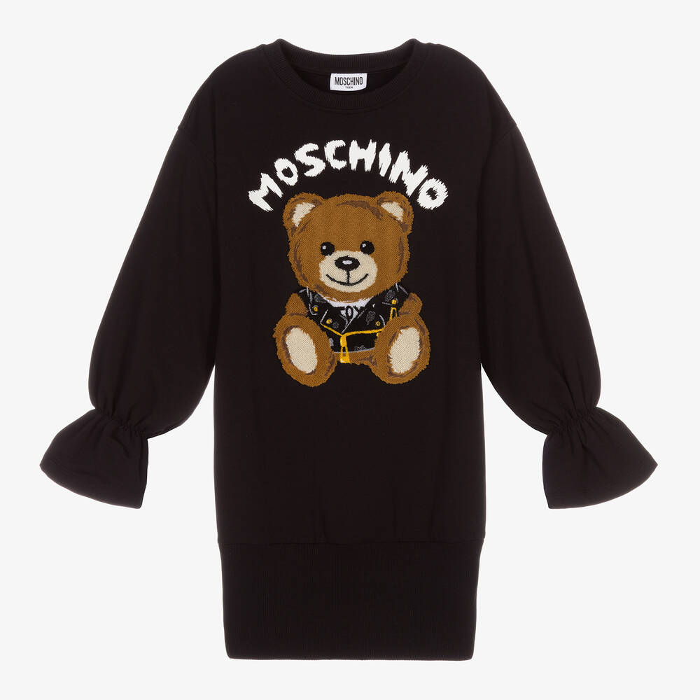 Moschino Kid-Teen - فستان سويتشيرت تينز بناتي قطن لون أسود | Childrensalon