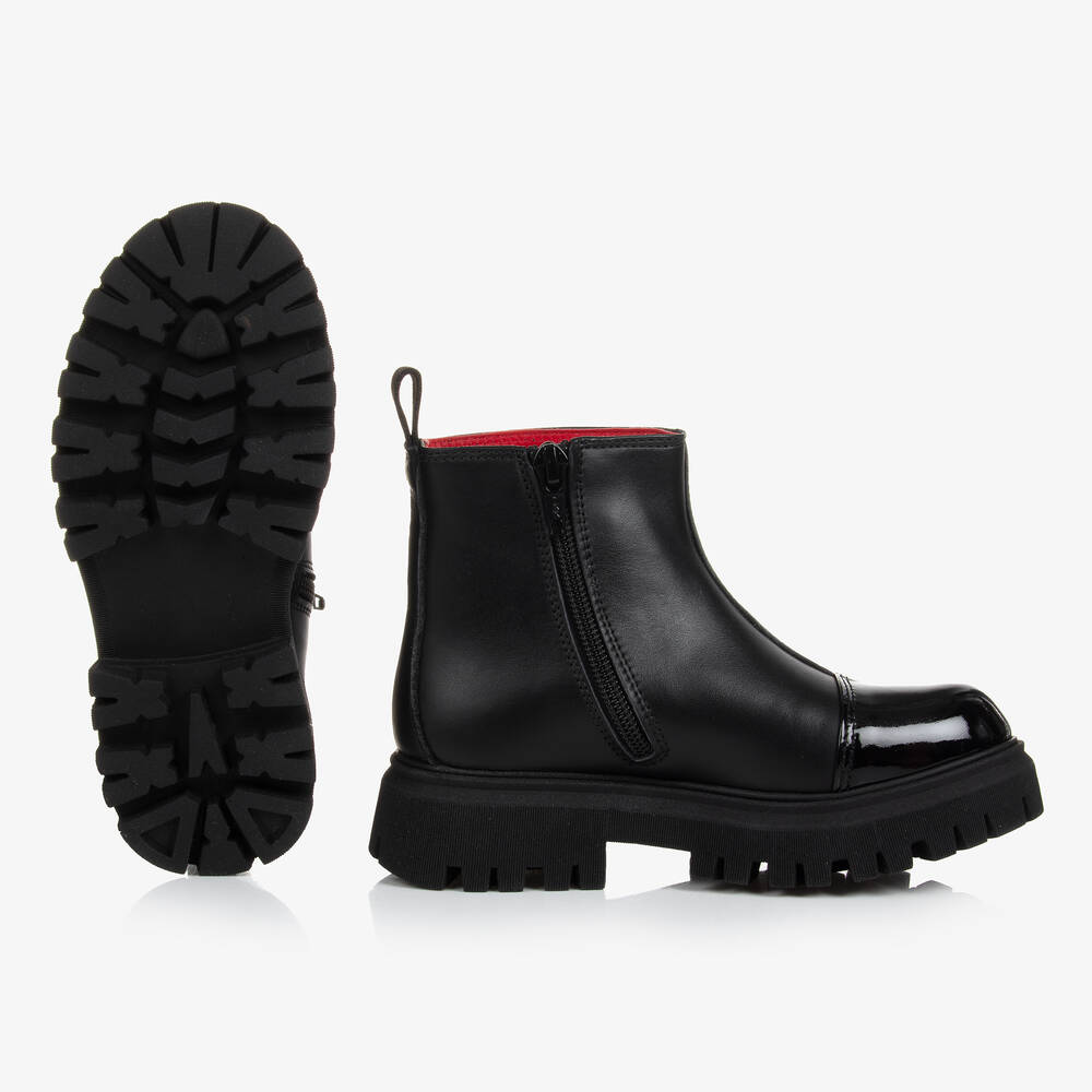 Moschino Кид-Тин-Черные ботинки с красными сердечками | Childrensalon Outlet