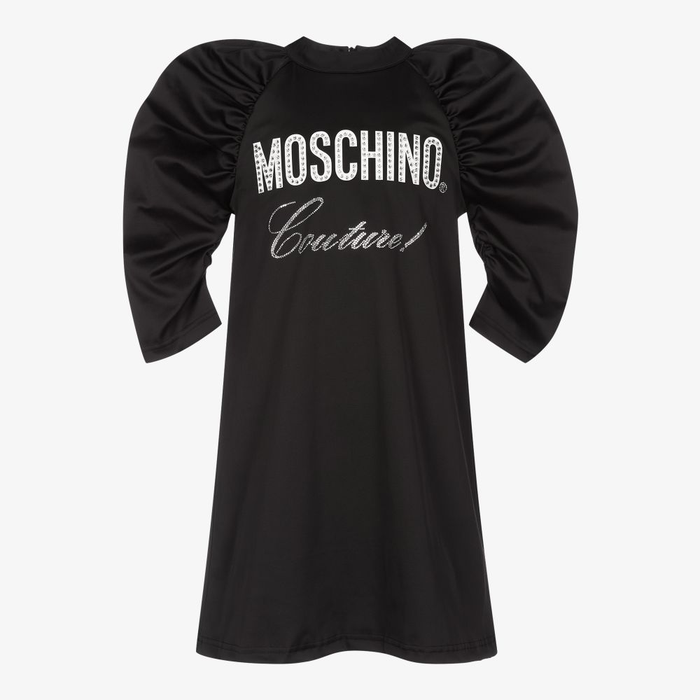 Moschino Kid-Teen - Черное атласное платье для девушек | Childrensalon