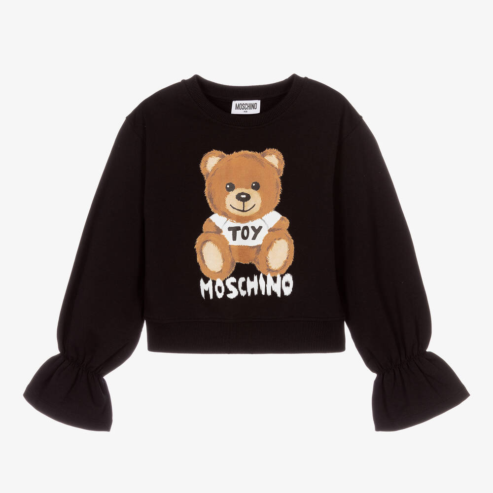 Moschino Kid-Teen - سويتشيرت تينز بناتي قطن جيرسي لون أسود | Childrensalon