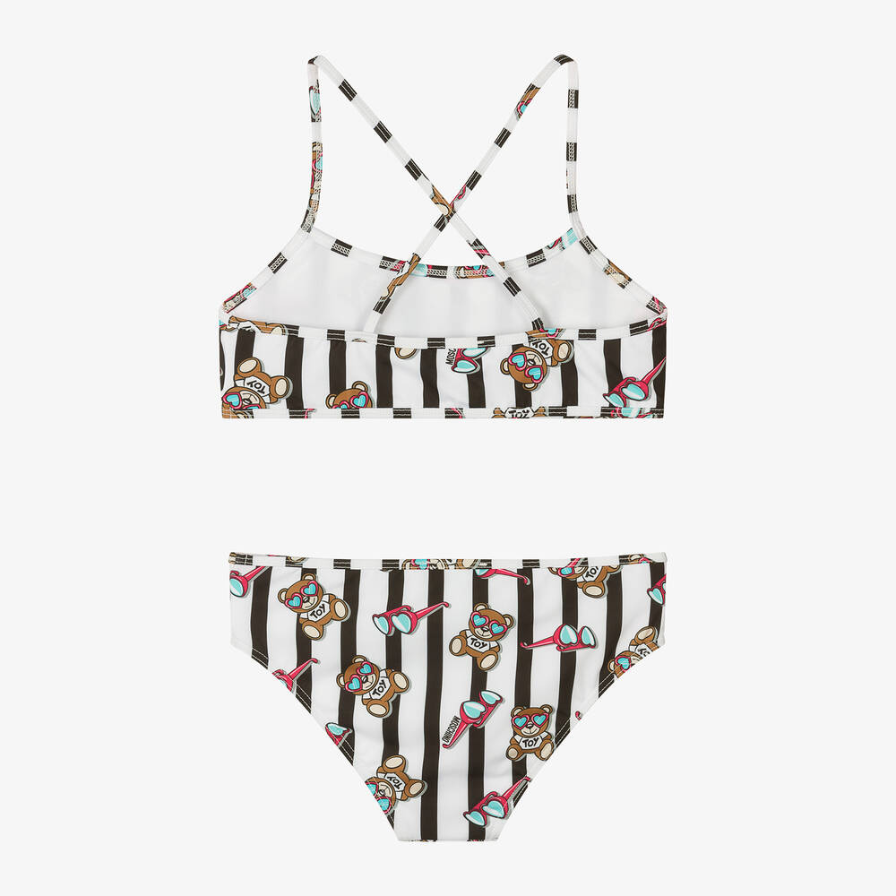 Moschino Kid-Teen-Teen Girls Black & White Stripe Bear Bikini | Childrensalon Outlet