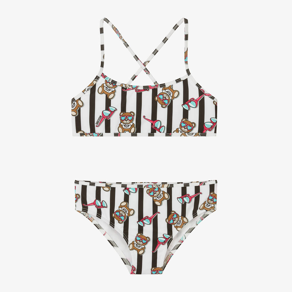 Moschino Kid-Teen-Teen Girls Black & White Stripe Bear Bikini | Childrensalon Outlet