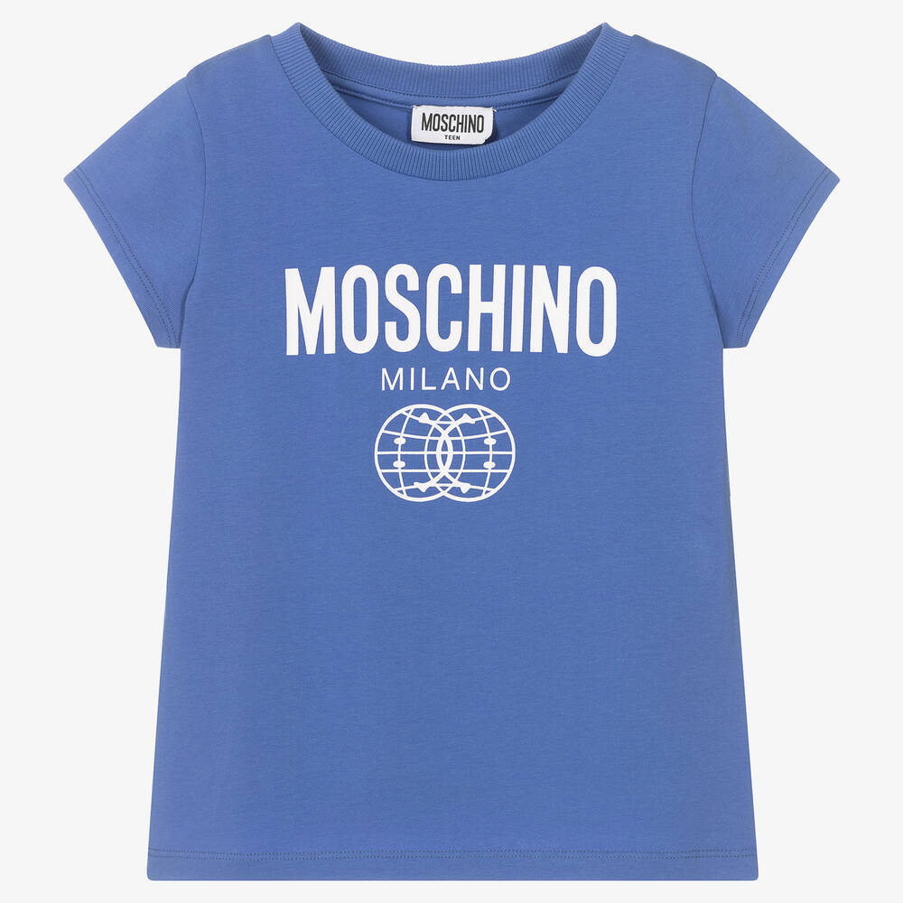 Moschino Kid-Teen-Teen Girls Blue Double Smiley® Logo T-Shirt | Childrensalon Outlet