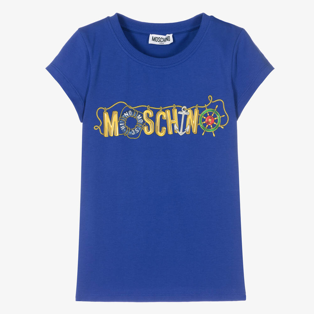 Moschino Kid-Teen-Teen Girls Blue Nautical Logo T-Shirt | Childrensalon Outlet