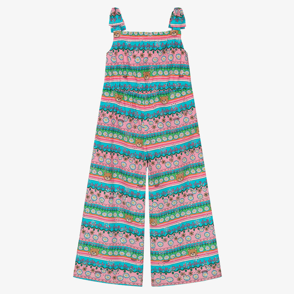 Moschino Kid Teen Teen Girls Blue Pink Striped Logo Jumpsuit
