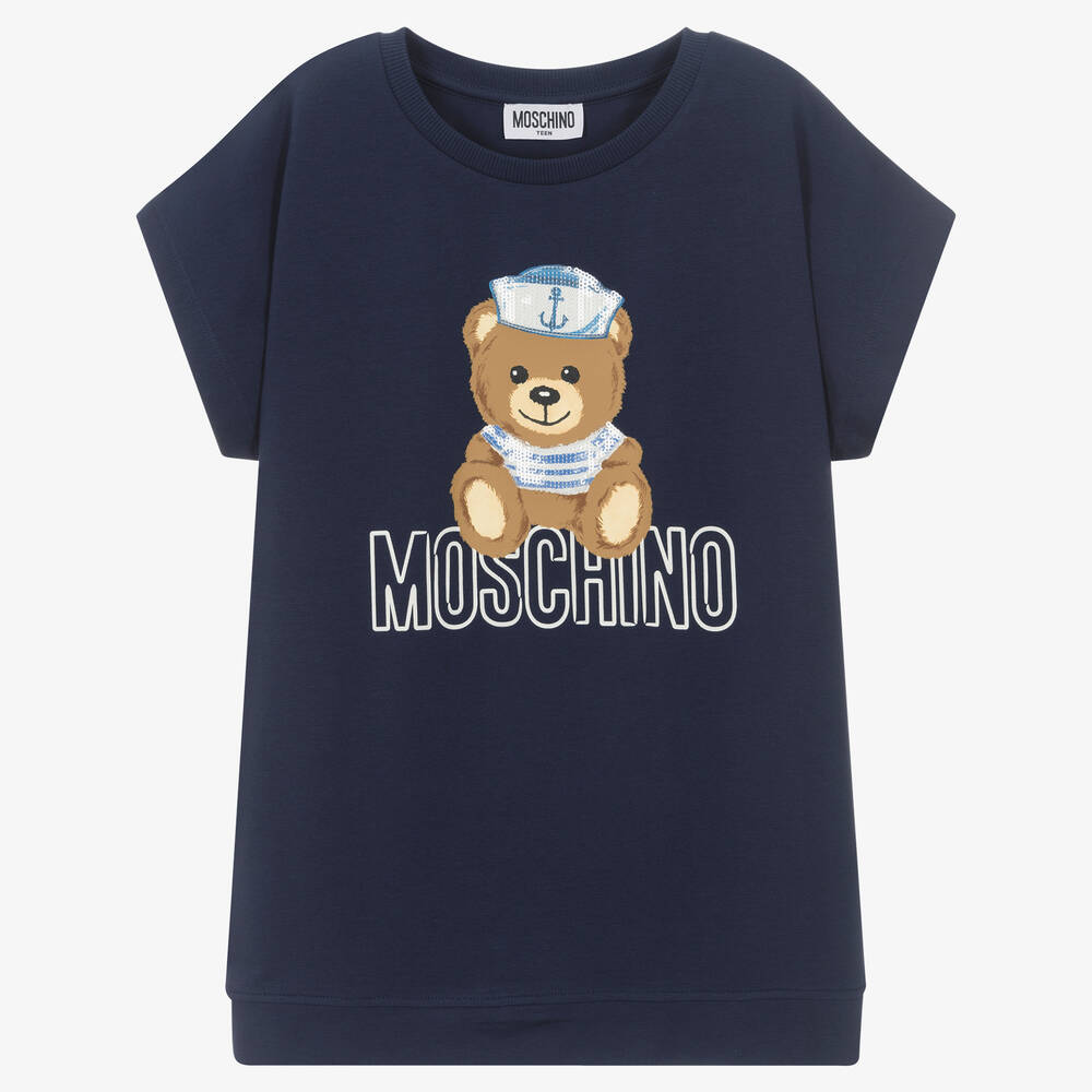Moschino Kid-Teen-Teen Girls Blue Sequin Bear Maxi T-Shirt | Childrensalon Outlet