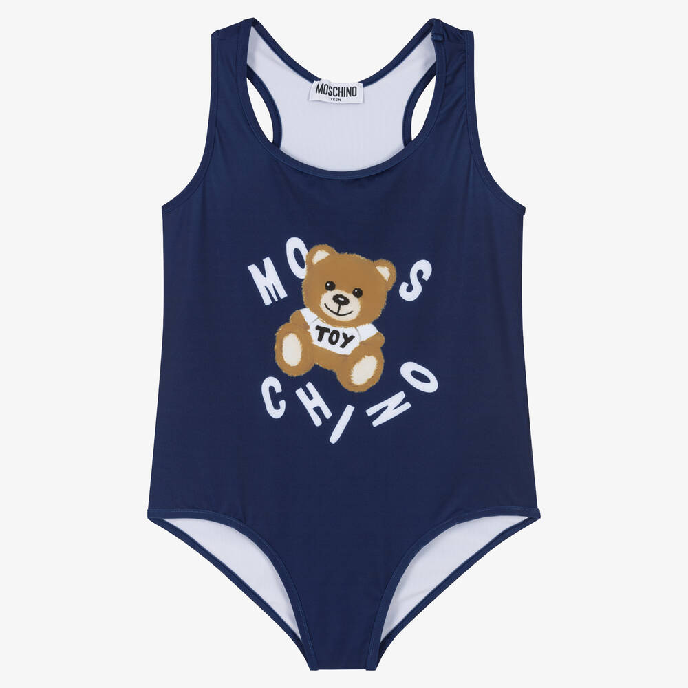 Moschino Kid-Teen - Teen Girls Blue Teddy Logo Swimsuit | Childrensalon