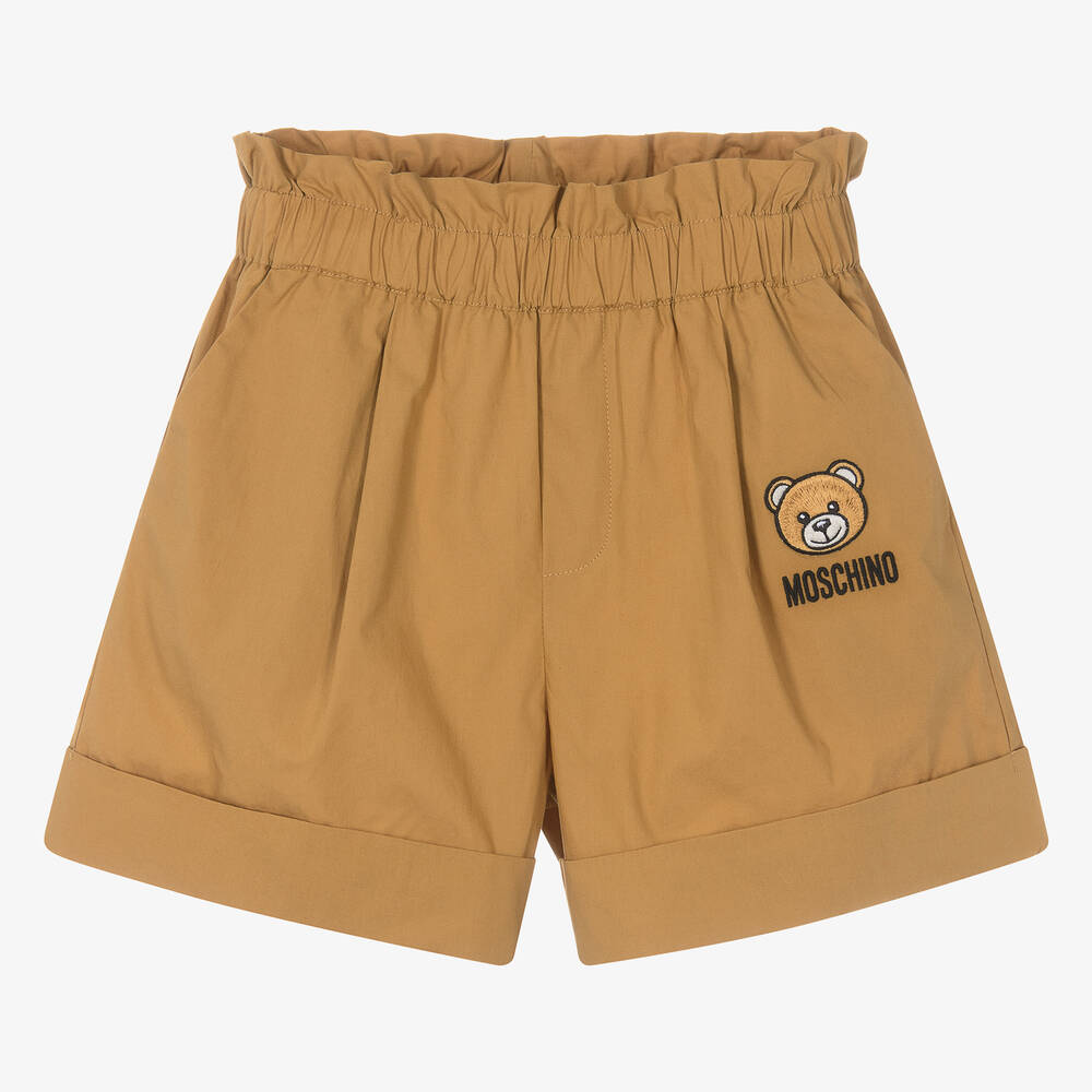 Moschino Kid-Teen-شورت قطن بوبلين لون بني للمراهقات | Childrensalon Outlet