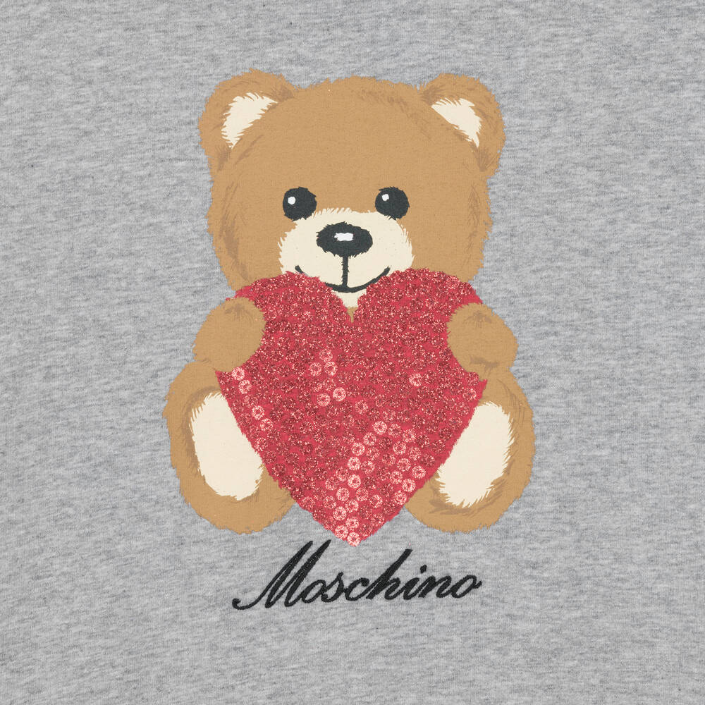 Moschino Kid Teen Teen Girls Grey Heart Teddy Sweatshirt