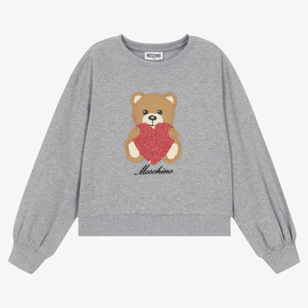 Moschino Kid-Teen-سويتشيرت قطن جيرسي لون رمادي تينز بناتي | Childrensalon Outlet