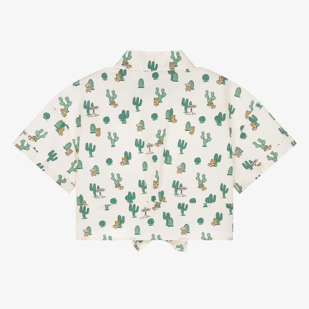 Moschino Kid-Teen-Teen Girls Ivory Cotton Cactus Bear Shirt | Childrensalon Outlet