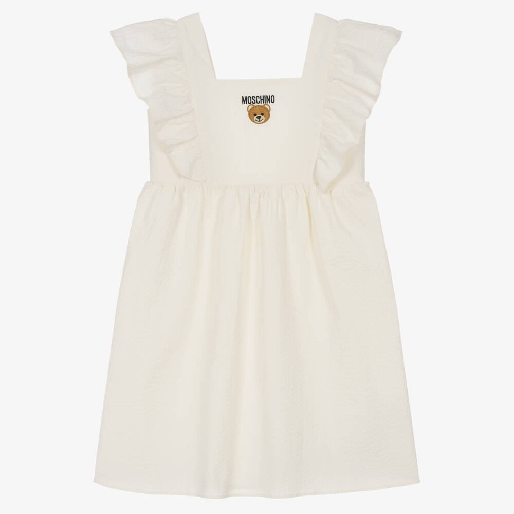 Moschino Kid-Teen - Teen Girls Ivory Cotton Logo Dress | Childrensalon