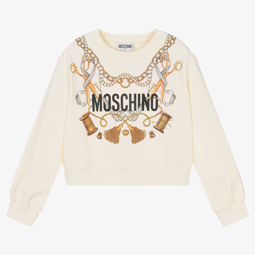 Moschino Kid-Teen - سويتشيرت قطن جيرسي لون عاجي تينز بناتي | Childrensalon