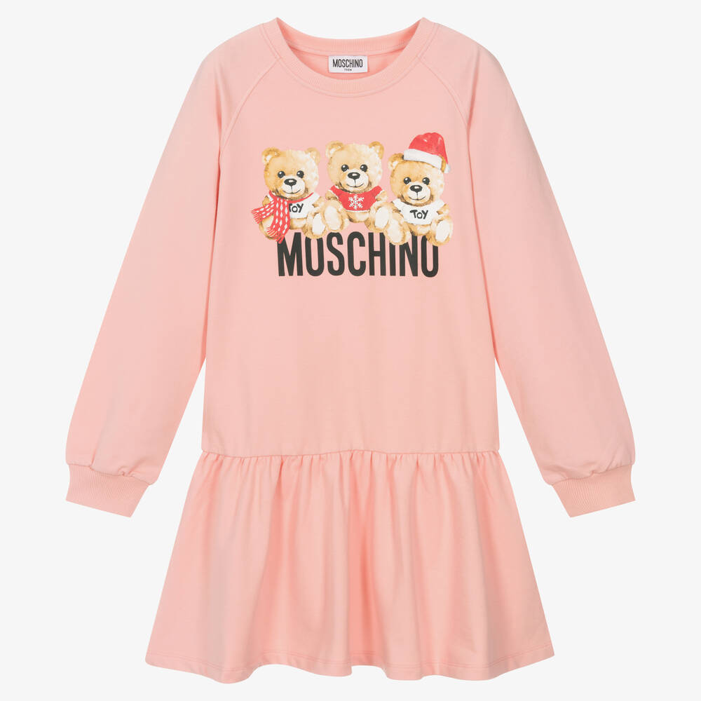 Moschino Кид-Тин-Кремовое хлопковое платье с медвежатами | Childrensalon Outlet