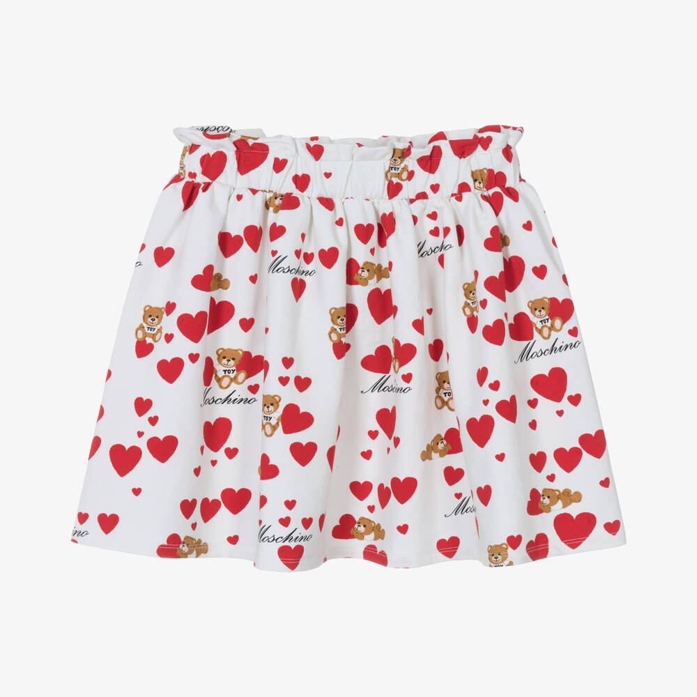 Moschino Kid-Teen - Кремовая юбка с медвежатами и сердечками | Childrensalon
