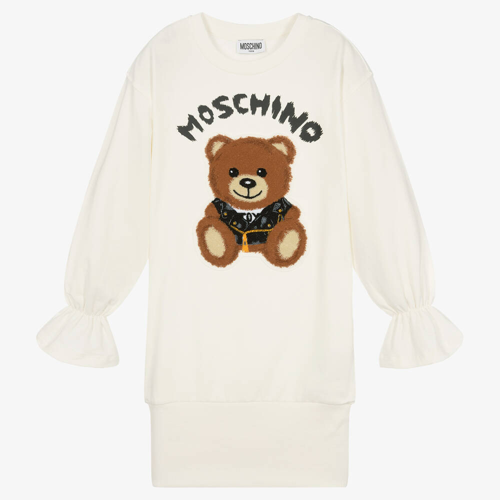 Moschino Kid-Teen-Teen Girls Ivory Logo Dress | Childrensalon Outlet