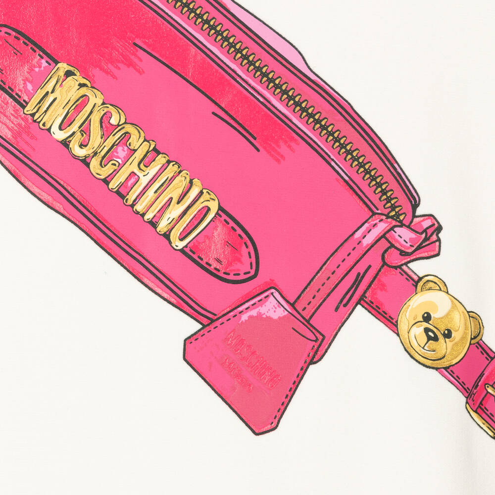 Moschino Кид-Тин-Кремовое платье с розовым принтом-сумкой | Childrensalon Outlet