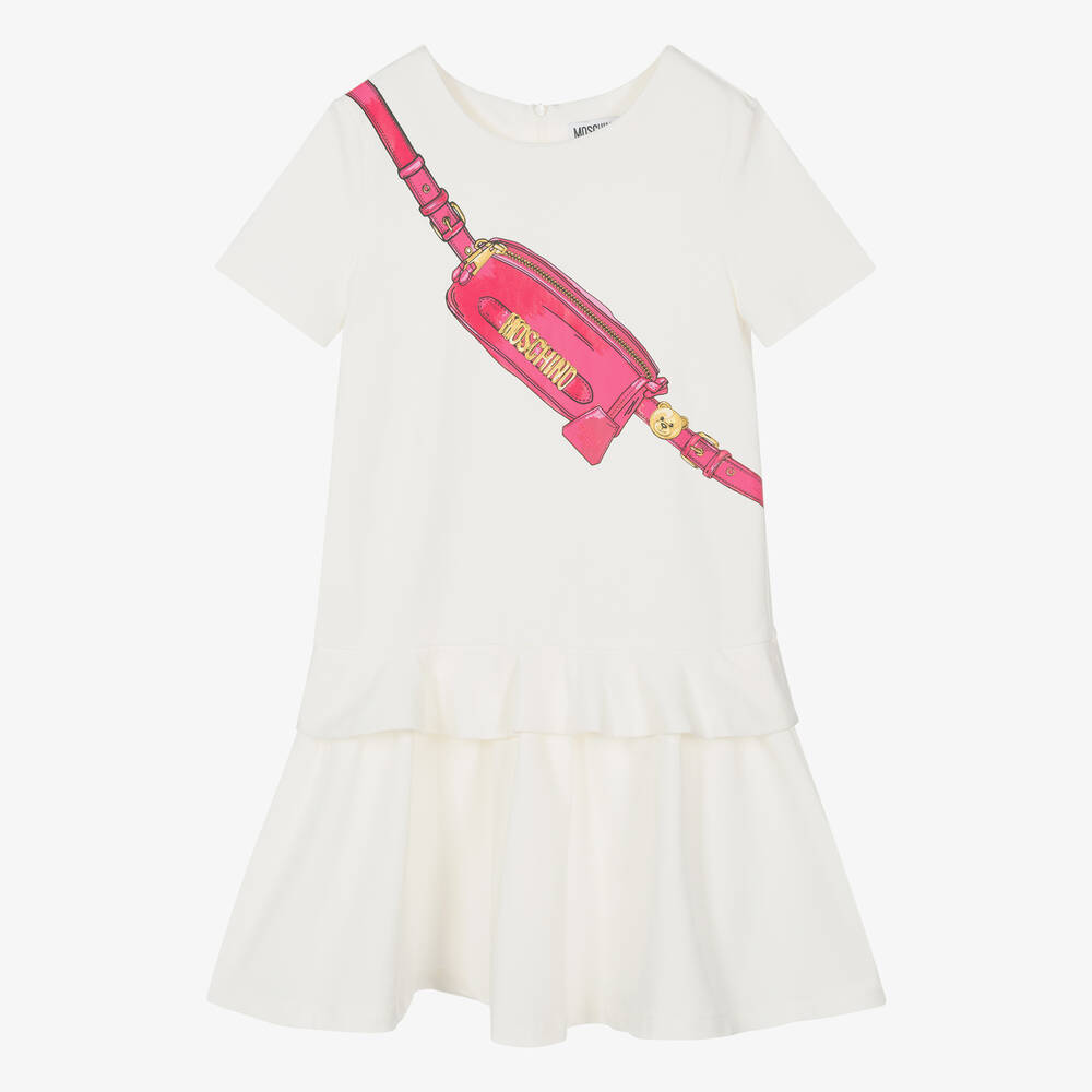 Moschino Kid Teen Teen Girls Ivory Pink Bag Print Dress Childrensalon Outlet