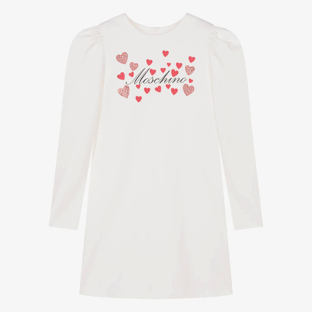 Moschino Kid-Teen-Teen Girls Ivory & Red Diamanté Dress | Childrensalon Outlet