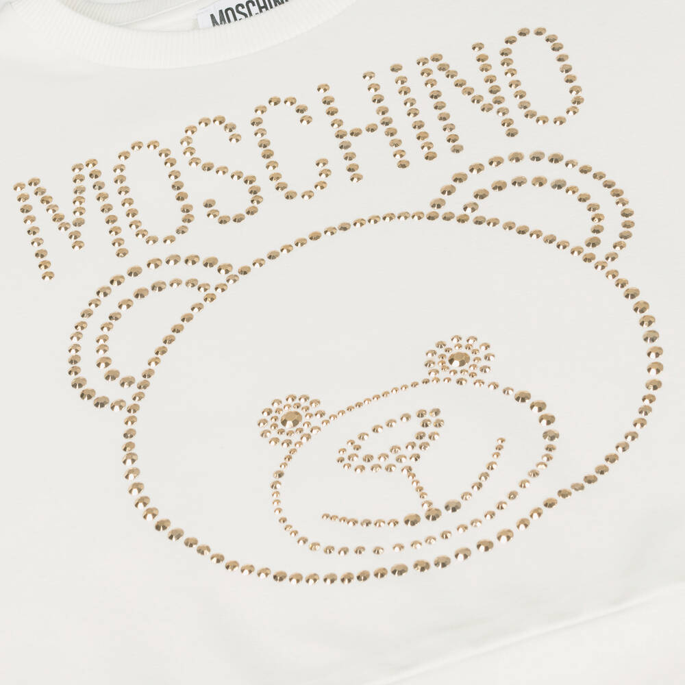 Moschino Kid Teen Teen Girls Ivory Studded Teddy Sweatshirt
