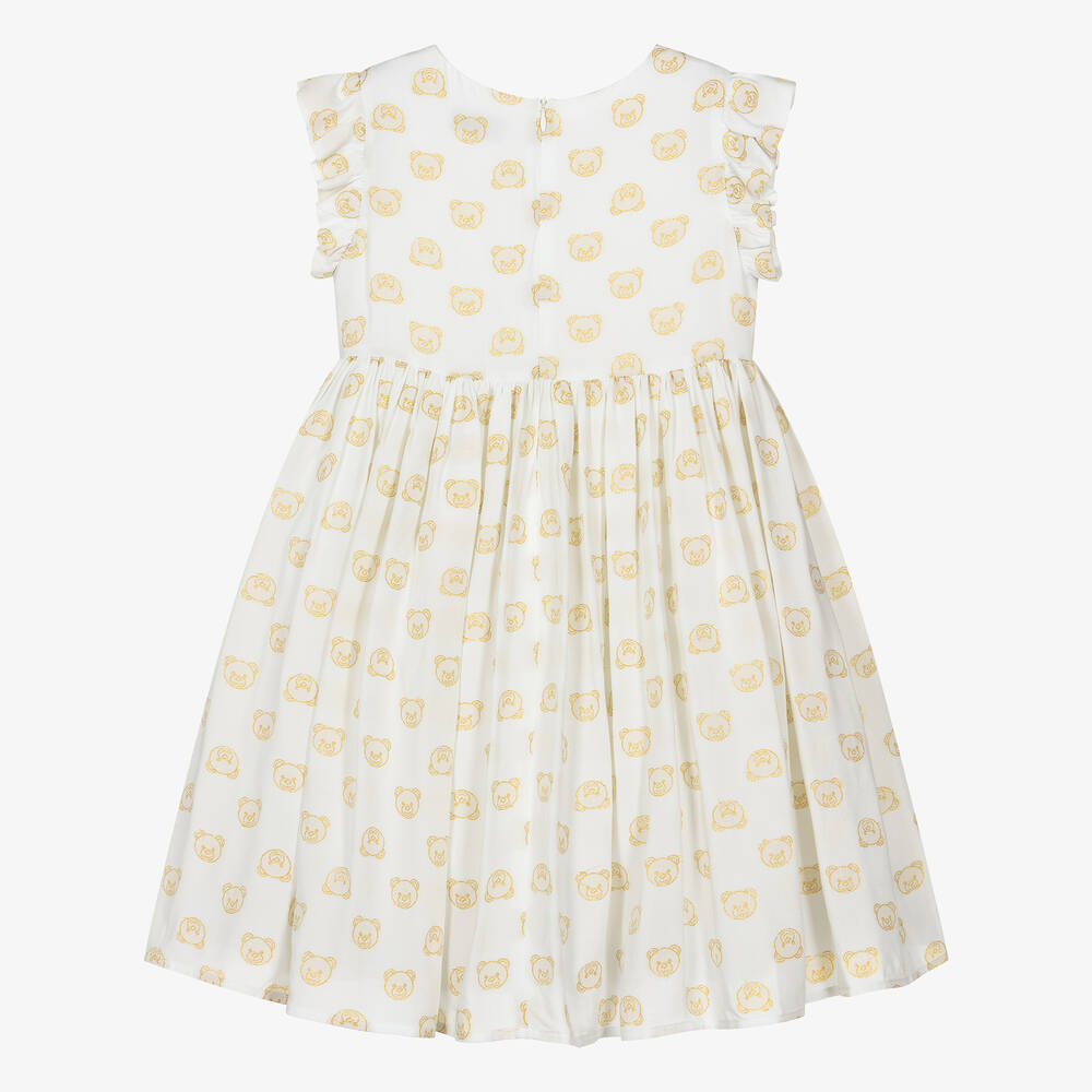 Moschino Kid-Teen-فستان بطبعة تيدي بير فيسكوز لون عاجي | Childrensalon Outlet