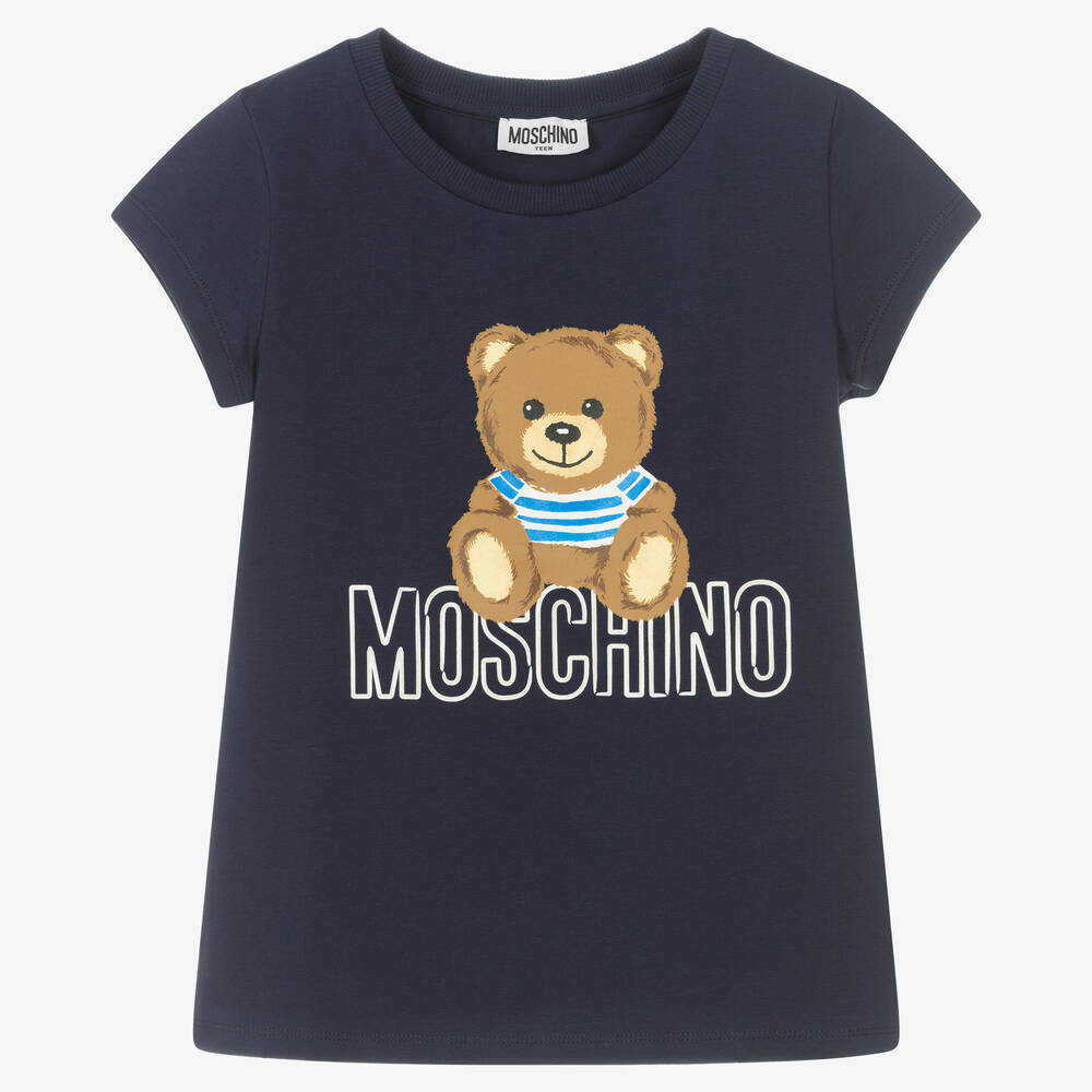 Moschino Kid-Teen - Teen Girls Navy Blue Teddy Logo T-Shirt | Childrensalon