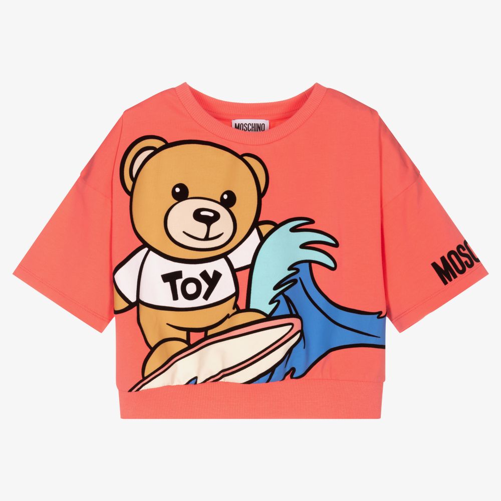 Moschino Kid-Teen - Розовая футболка с медвежонком для девочек-подростков | Childrensalon