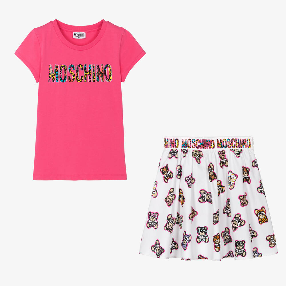 Moschino Kid-Teen-Teen Girls Pink Cotton Bear Skirt Set | Childrensalon Outlet