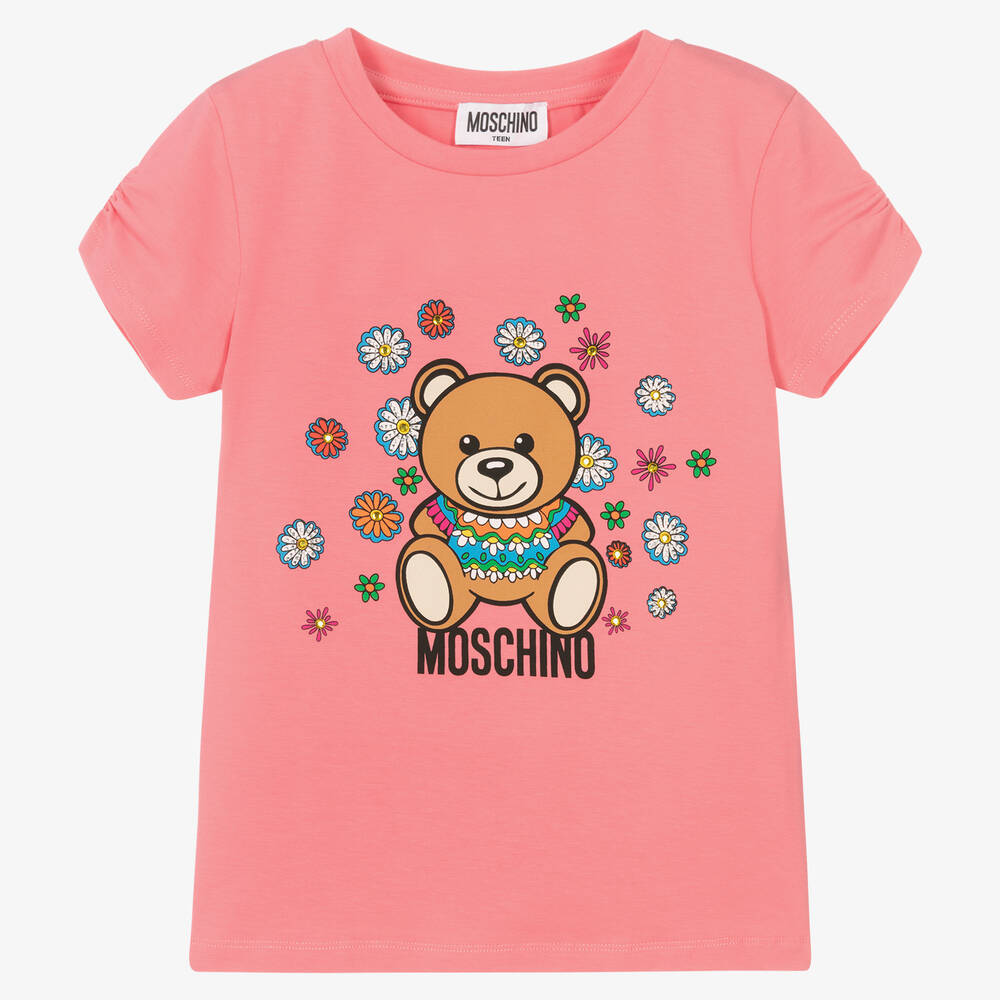 Moschino Kid-Teen-Teen Girls Pink Cotton Floral Logo T-Shirt | Childrensalon Outlet