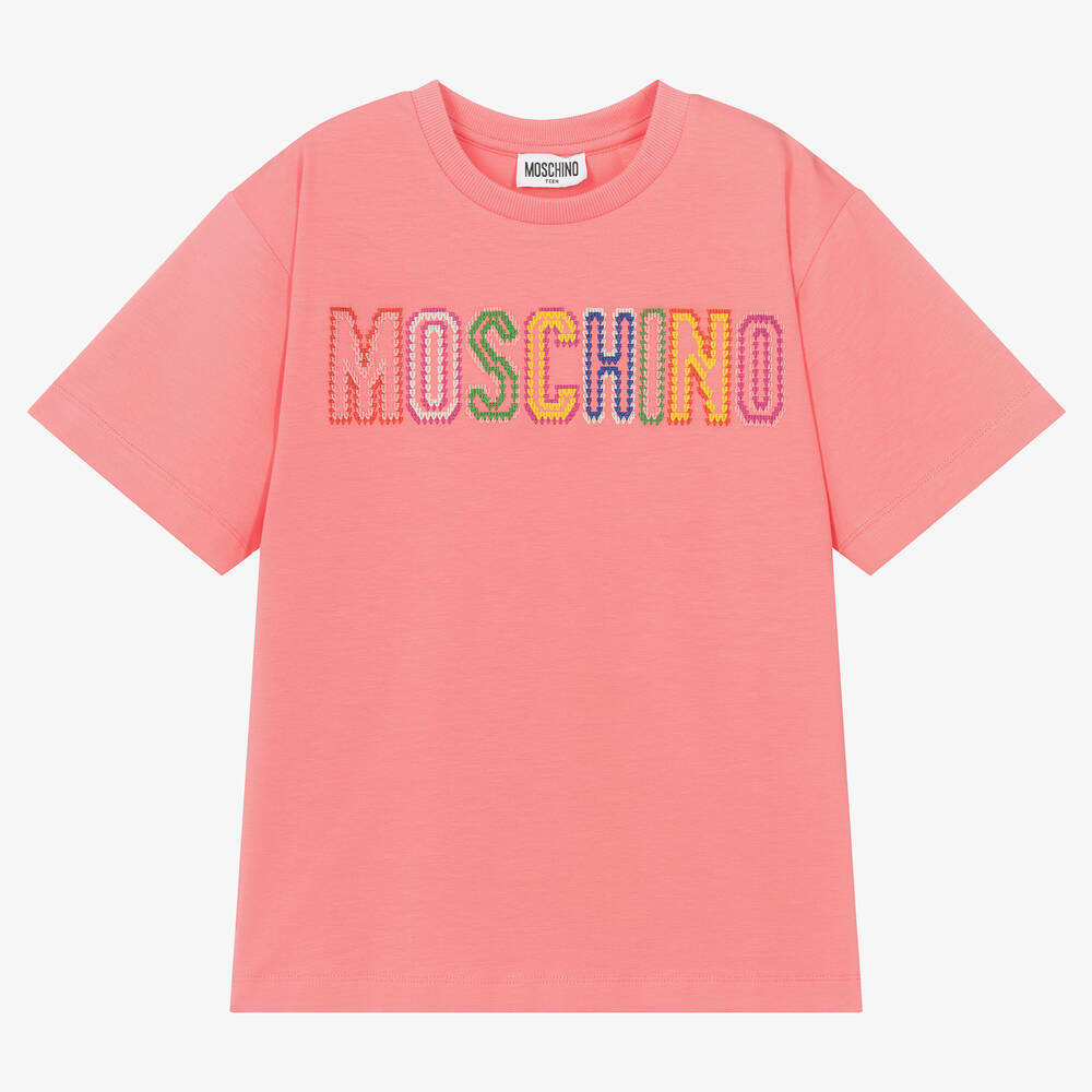 Moschino Kid-Teen - تيشيرت تينز بناتي قطن جيرسي لون زهري | Childrensalon