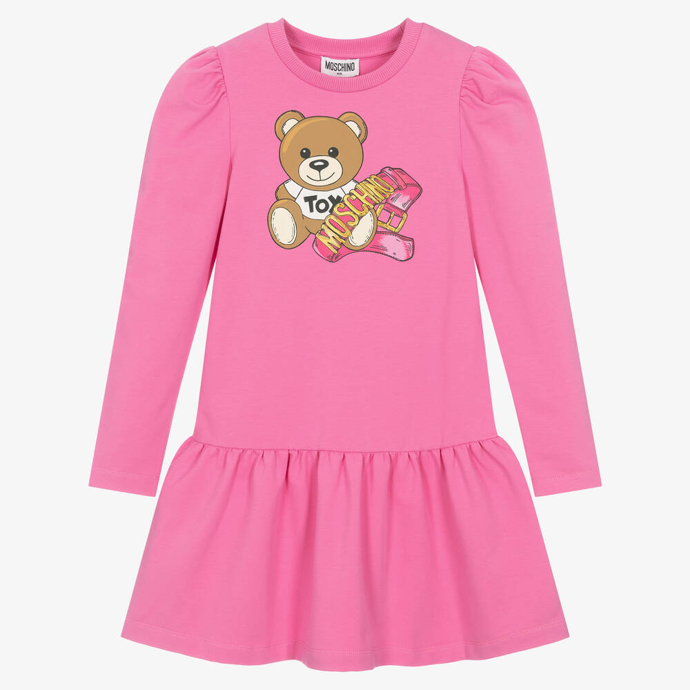 Moschino Kid-Teen - Rosa Teen Teddybär-Baumwollkleid | Childrensalon