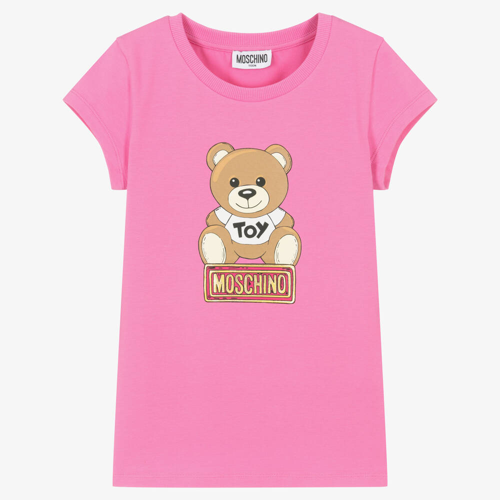 Moschino Kid-Teen - Розовая хлопковая футболка с медвежонком | Childrensalon