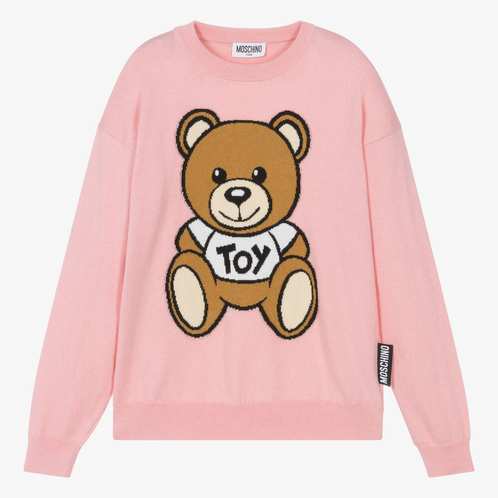 Moschino Kid-Teen - Розовый свитер из шерсти и хлопка с медвежонком | Childrensalon