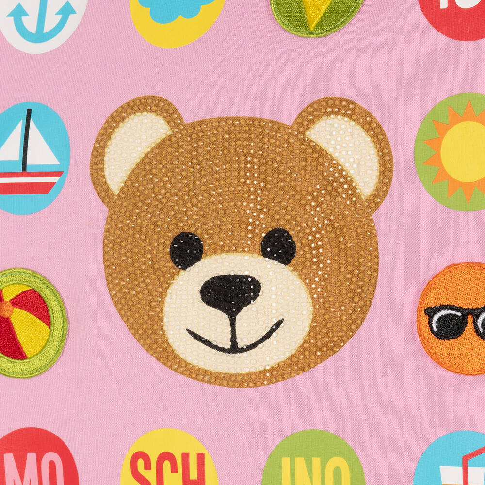 Moschino Кид-Тин-Розовое платье с медвежонком из кристаллов | Childrensalon Outlet