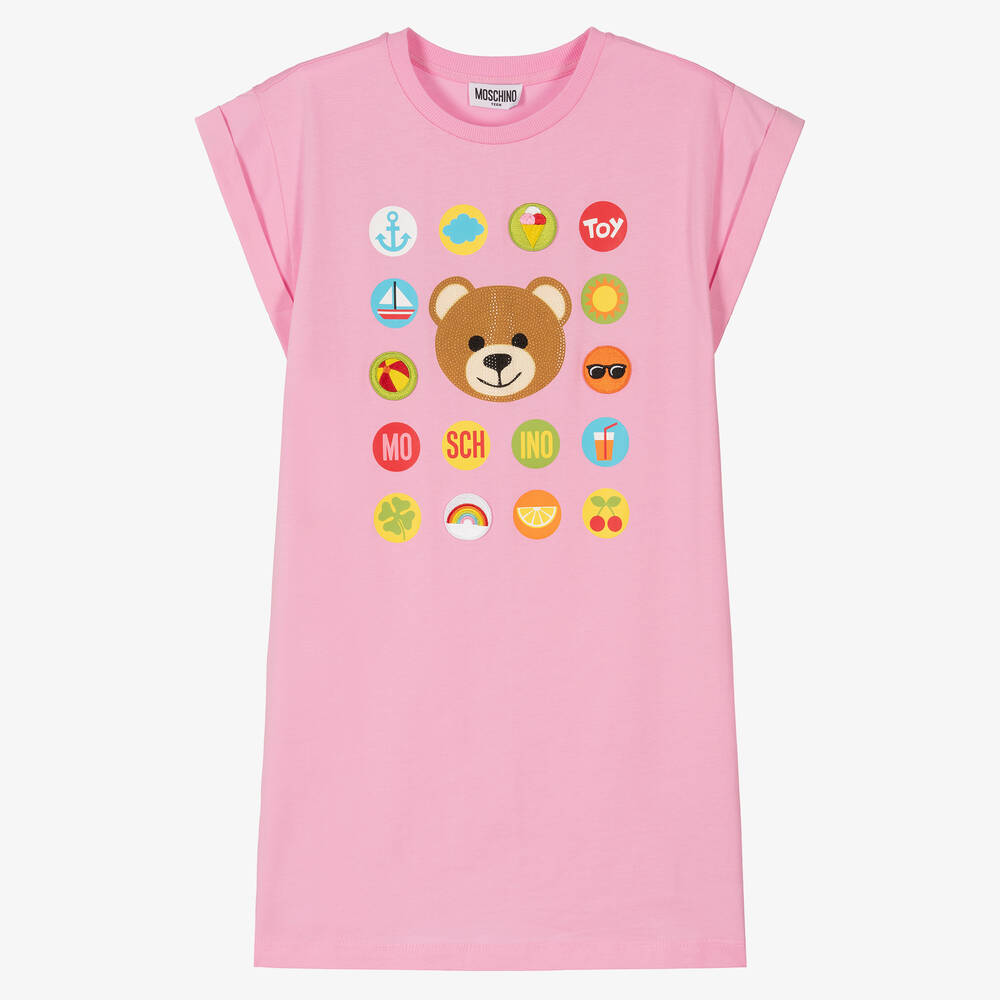 Moschino Kid-Teen - Розовое платье с медвежонком из кристаллов | Childrensalon