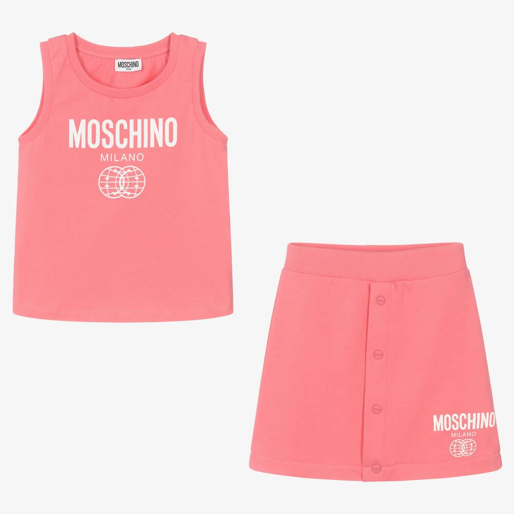 Moschino Kid-Teen - Teen Girls Pink Double Smiley Logo Skirt Set | Childrensalon
