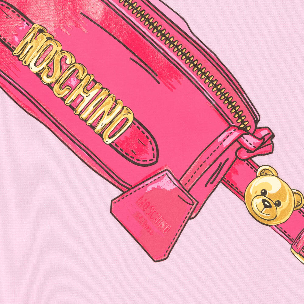 Moschino Kid Teen Teen Girls Pink Gold Bag Print Dress Childrensalon Outlet