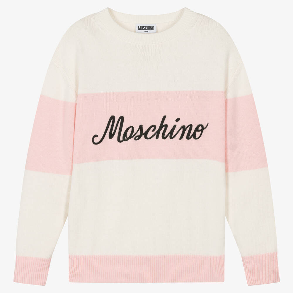 Moschino Kid-Teen - Teen Girls Pink & Ivory Striped Sweater | Childrensalon