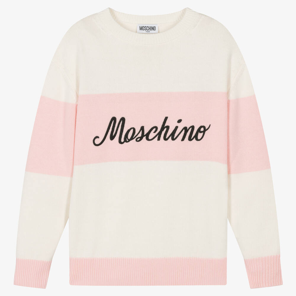 Moschino Kid-Teen - Кремовый свитер в розовую полоску | Childrensalon