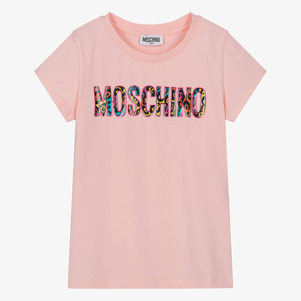 Moschino Kid-Teen-Teen Girls Pink Leopard Print Cotton T-Shirt | Childrensalon Outlet