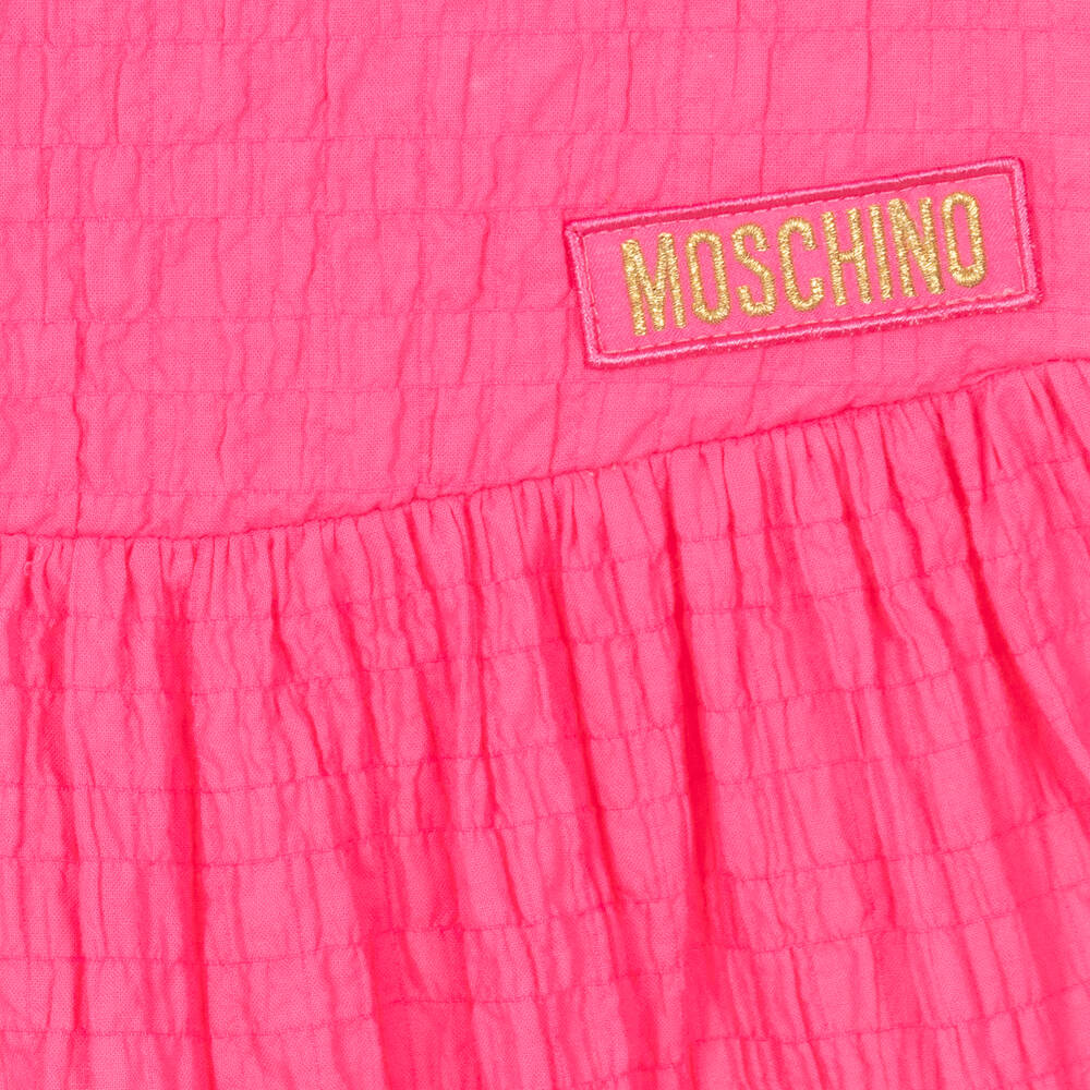 Moschino Кид-Тин-Teen Girls Pink Puffed Sleeve Cotton Dress | Childrensalon Outlet