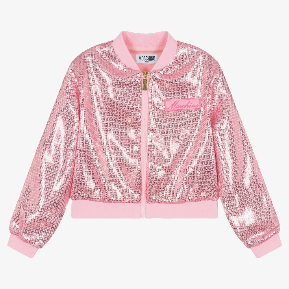 Moschino Kid-Teen - Teen Girls Pink Sequin Bomber Jacket | Childrensalon