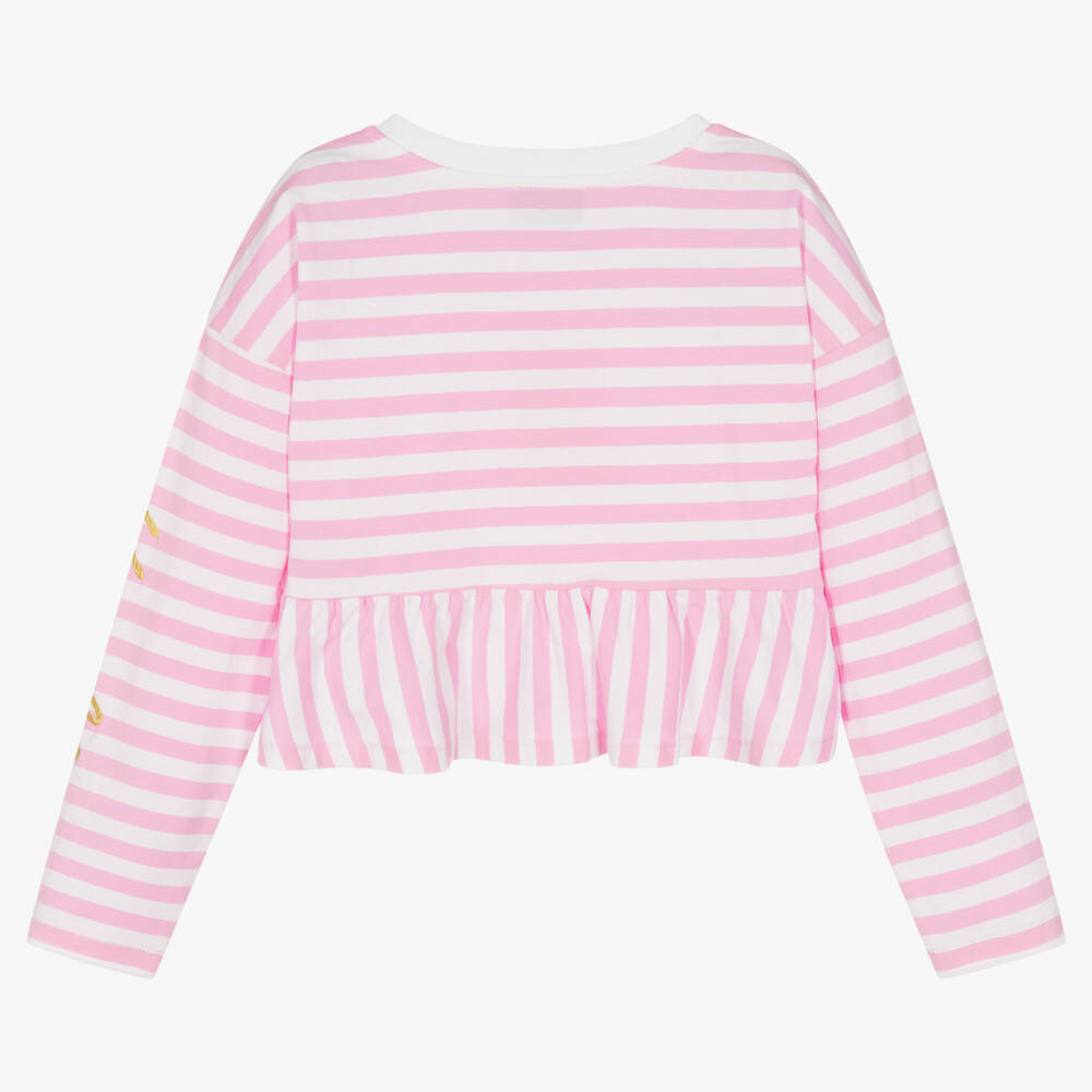 Moschino Kid-Teen-توب تينز بناتي قطن جيرسي مقلم لون زهري وأبيض | Childrensalon Outlet