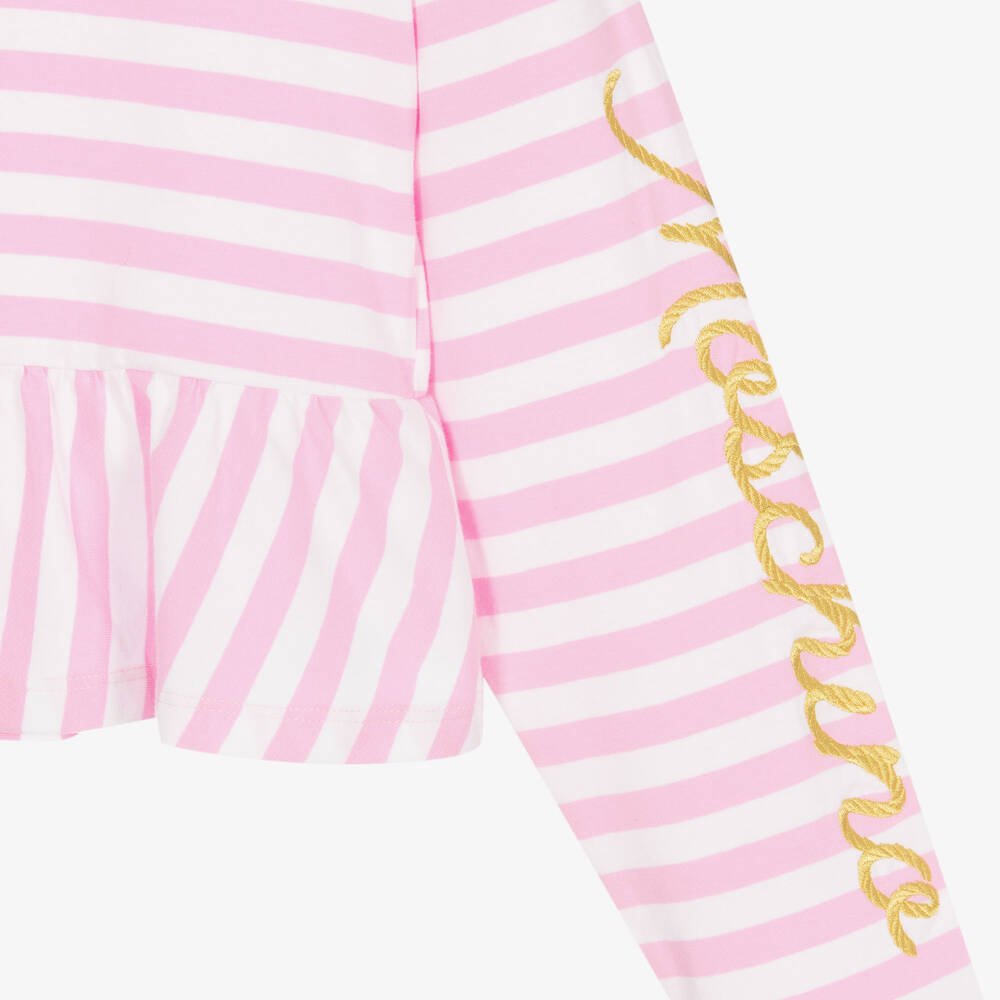 Moschino Kid-Teen-توب تينز بناتي قطن جيرسي مقلم لون زهري وأبيض | Childrensalon Outlet