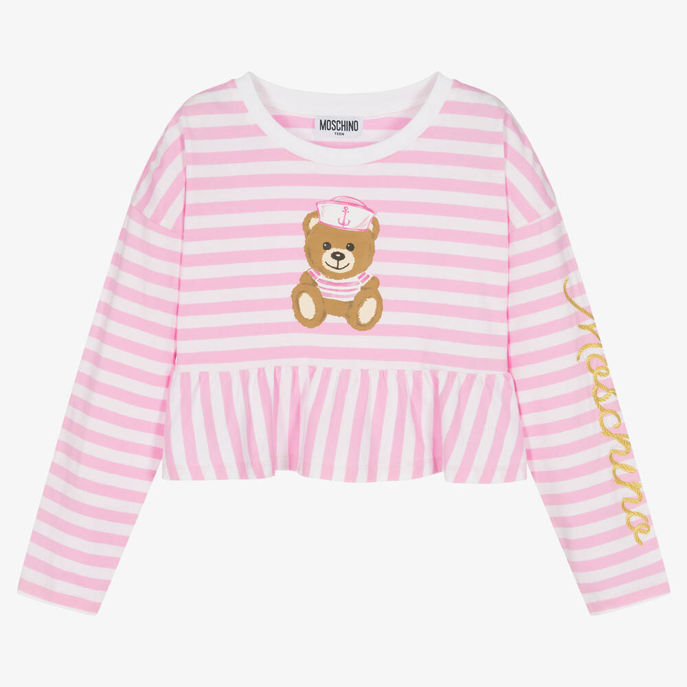 Moschino Kid-Teen - Rosa gestreiftes Schößchen-Oberteil | Childrensalon