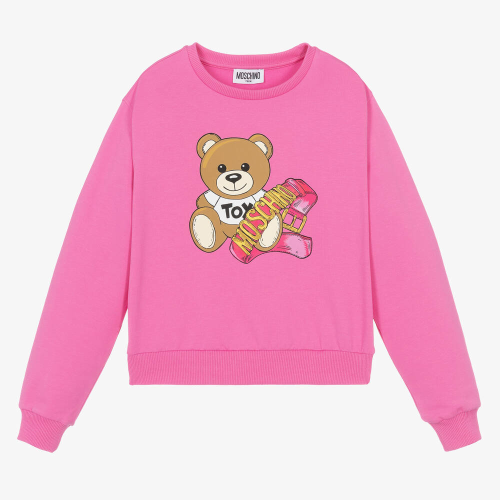 Moschino Kid-Teen - Розовый хлопковый свитшот с медвежонком | Childrensalon